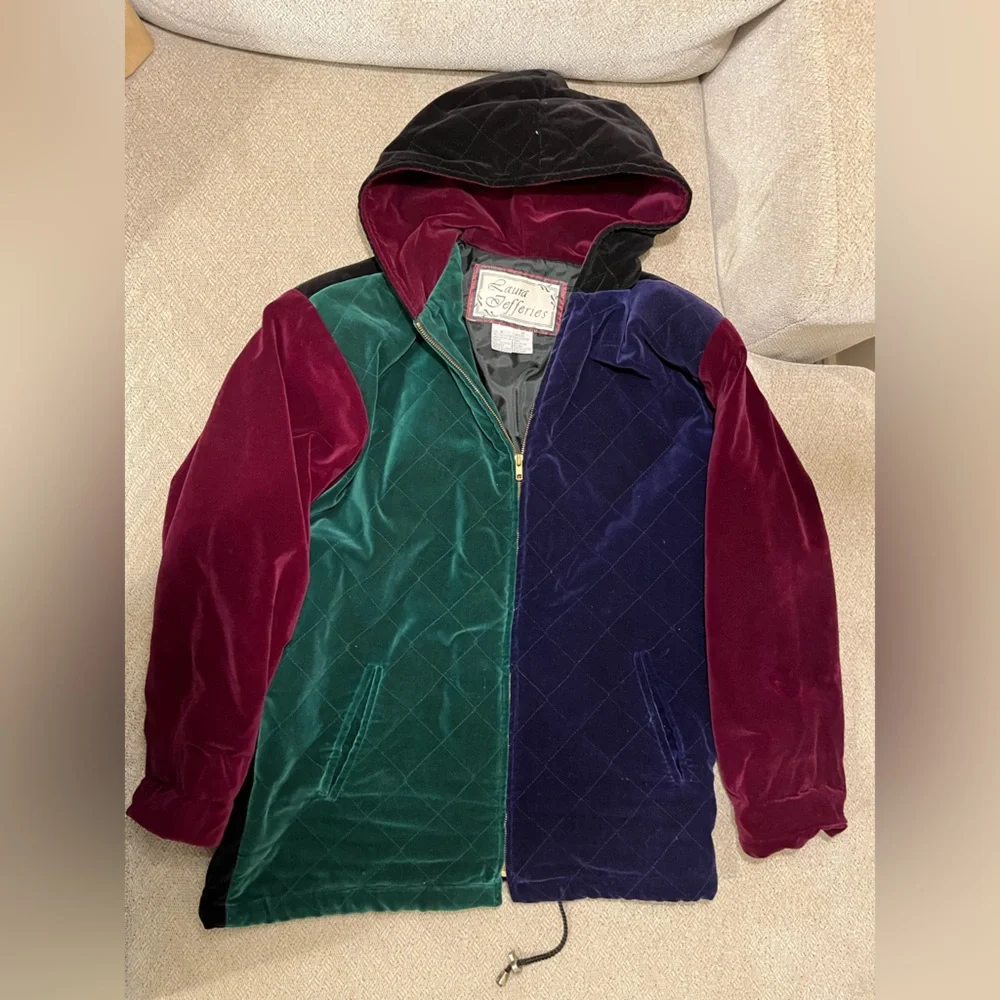 Laura Jefferies Hooded Full Zip Velvet Color Block Puffer Jacket, Women’s Medium - Picture 10 of 10